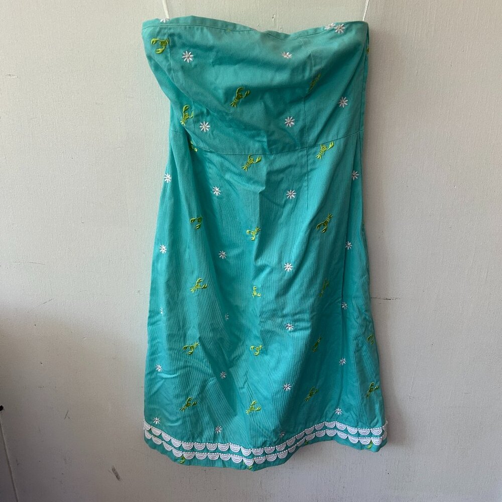 Lilly Pulitzer VTG Blue Lobster Print Strapless Dress Womens 10 Nautical Preppy
